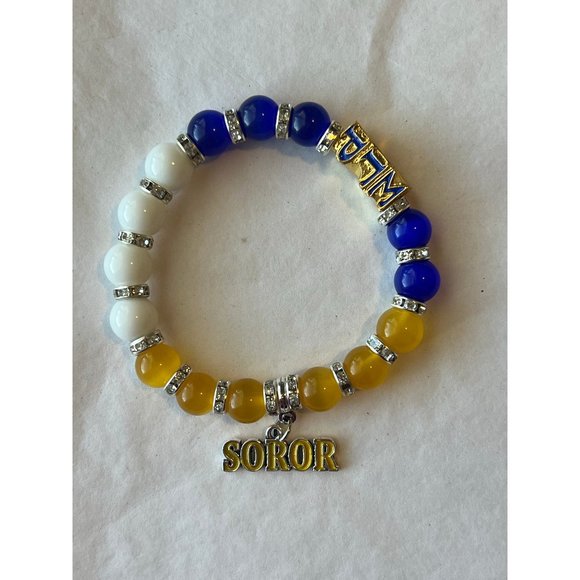 Sigma Gamma Rho Bling Natural Agate Soror Charm Bracelet - Picture 1 of 11